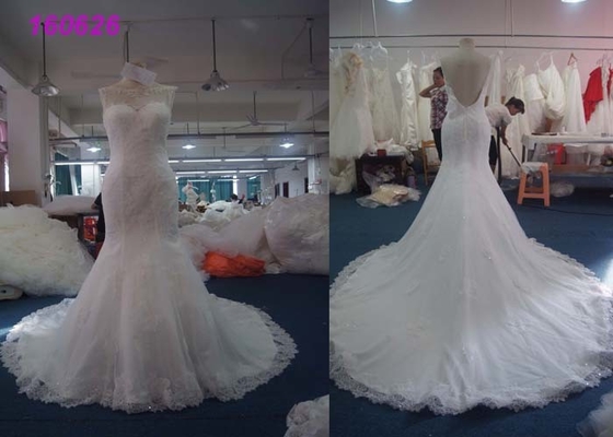 Beading Backless Ivory Mermaid Female Wedding Dress With Floor - Length Hemline