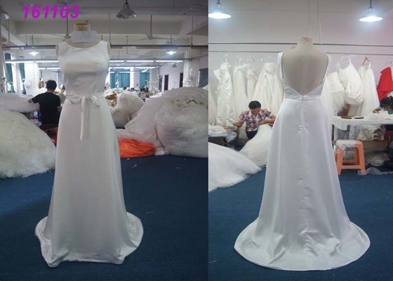 Round Neckline A Line Princess Wedding Dress / Satin Floor Length Wedding Dress