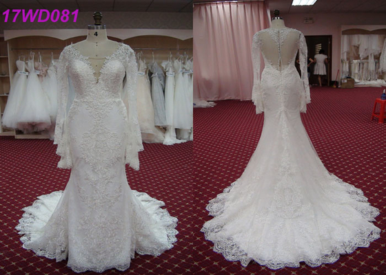 Modest Soft Lace Mermaid Style Wedding Dress With Long Sleeves Appliqued Decor