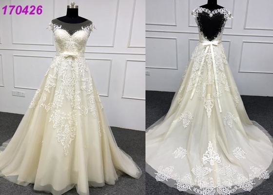 Tulle Fabric Applique Sequins A Line Ball Gown Wedding Dress For Beach Wedding Party