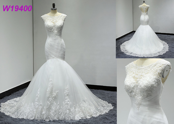 Fashion Ruffles Mermaid Style Wedding Dress With Long Fish Tail Body Slimming