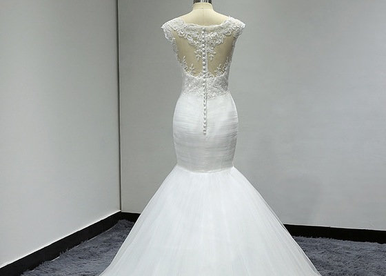 Fashion Ruffles Mermaid Style Wedding Dress With Long Fish Tail Body Slimming