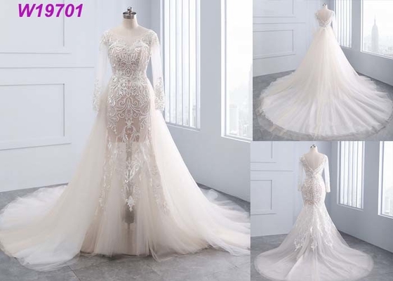 Ivory And White A Line Style Dress , Lace Mermaiddetachable Train Wedding Dress