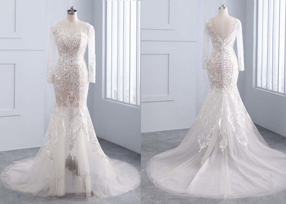 Ivory And White A Line Style Dress , Lace Mermaiddetachable Train Wedding Dress