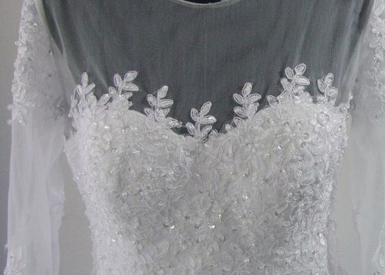 Real Pictures Beautiful A Line Ball Gown Wedding Dress With Long Sleeves And Train