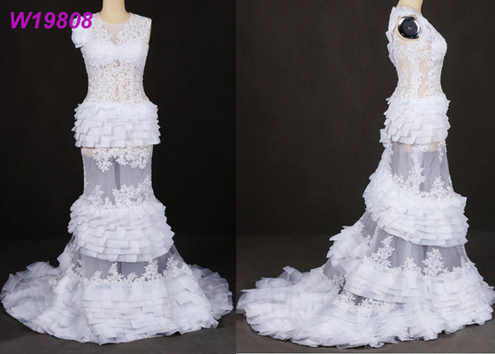 The cake layers style white transparent mermaid Wedding Dress