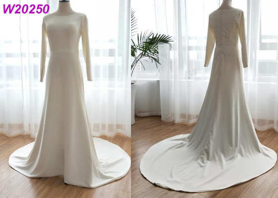 One Meter Train A Line Bridal Dress / Mikado Fabric Ivory Lace A Line Wedding Dress