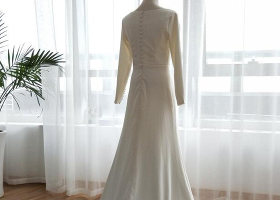 One Meter Train A Line Bridal Dress / Mikado Fabric Ivory Lace A Line Wedding Dress