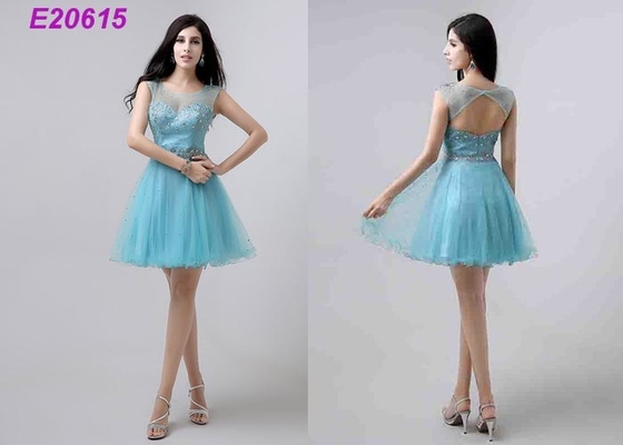Sky Blue Formal Ladies Cocktail Dresses With Sequined Beading Decoration Natural