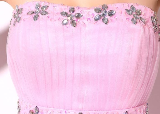 Pink Straples Embroidery Ladies Cocktail Dresses For Ball Gown Open Back Design