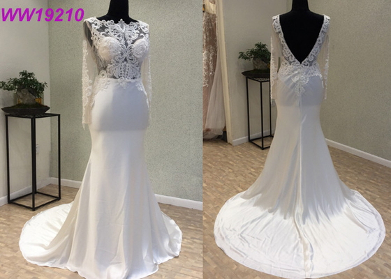 Manual Nail Bead Fitted A Line Wedding Dress / Long A Line Tulle Wedding Dress