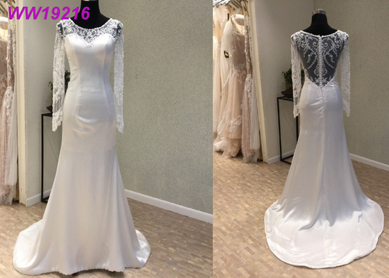 Elegant Illusion Back French A Line Ball Gown Wedding Dress With Lace Beaded Decoration