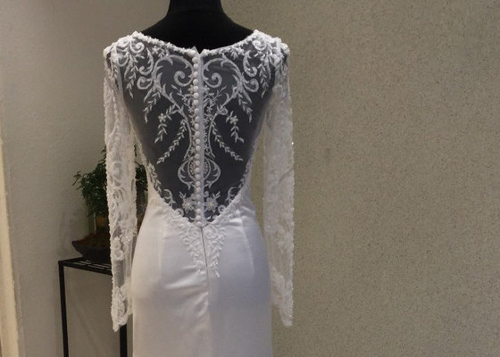 Elegant Illusion Back French A Line Ball Gown Wedding Dress With Lace Beaded Decoration