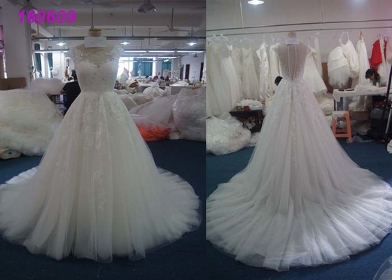 White A Line Cap Sleeve Wedding Dress / Puffy A Line Tea Length Wedding Dresses