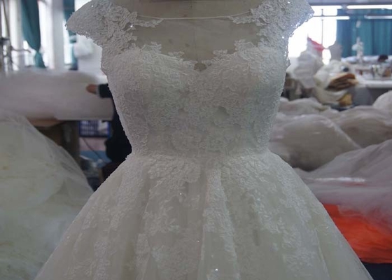 White A Line Cap Sleeve Wedding Dress / Puffy A Line Tea Length Wedding Dresses