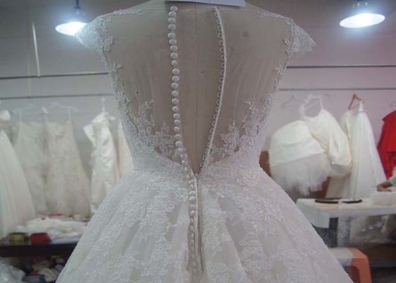 White A Line Cap Sleeve Wedding Dress / Puffy A Line Tea Length Wedding Dresses