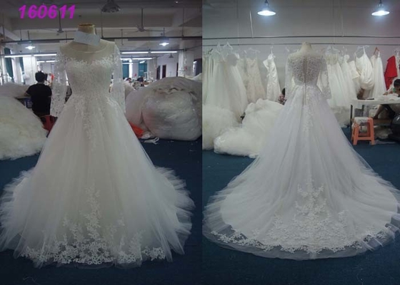 Boat Neckline Pearls A Line Dress Wedding Dress , Lace Vintage A Line Wedding Dresses