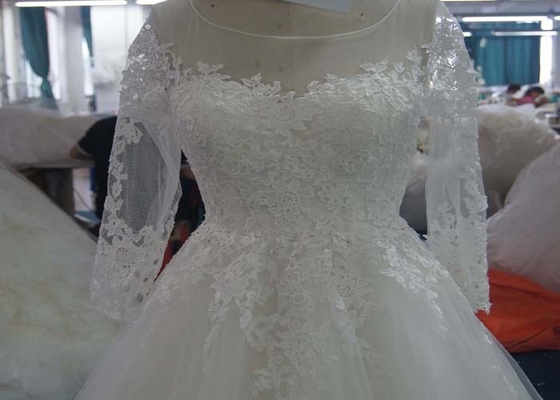 Boat Neckline Pearls A Line Dress Wedding Dress , Lace Vintage A Line Wedding Dresses