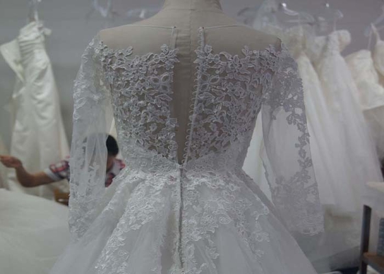 Boat Neckline Pearls A Line Dress Wedding Dress , Lace Vintage A Line Wedding Dresses