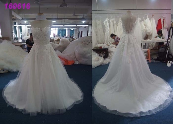 All Handwork Pregnant A Line Ball Gown Wedding Dress With Train Sexy Backless