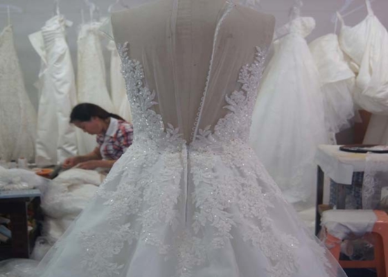 All Handwork Pregnant A Line Ball Gown Wedding Dress With Train Sexy Backless