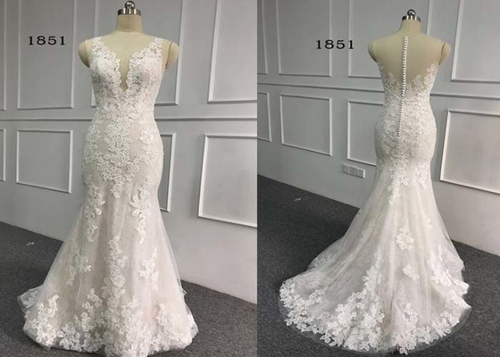 Lace Boat Neck Ball Gown Wedding Dress , Ivory Plus Size Mermaid Wedding Dresses