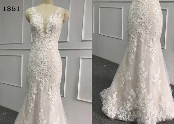 Lace Boat Neck Ball Gown Wedding Dress , Ivory Plus Size Mermaid Wedding Dresses