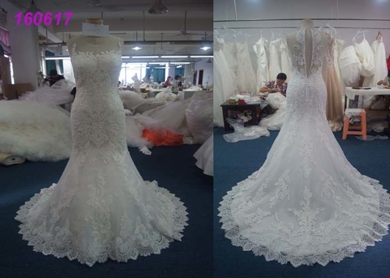 Nude Slimming Mermaid Style Wedding Dress With Fish Tail Long Sleeve Beading