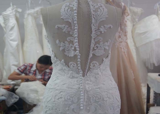 Nude Slimming Mermaid Style Wedding Dress With Fish Tail Long Sleeve Beading