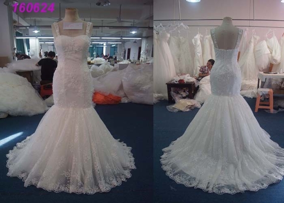 Romantic Mermaid Wedding Dress With Straps / Unique Sleeveless Mermaid Wedding Dress