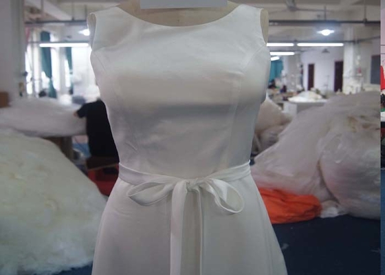 Round Neckline A Line Princess Wedding Dress / Satin Floor Length Wedding Dress