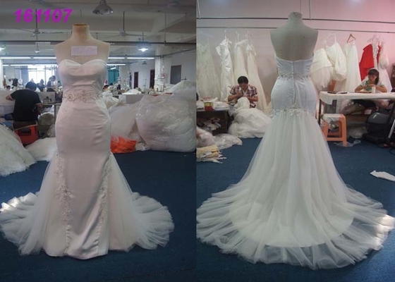 Mermaid Skirt Sweetheart Princess Wedding Dress , Slim Satin Princess Wedding Gown