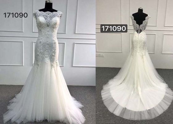 Beautiful White Lace Mermaid Style Wedding Dress With Long Chapel Train Zipper Back