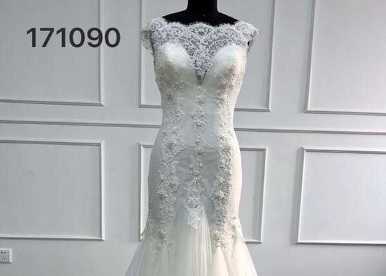 Beautiful White Lace Mermaid Style Wedding Dress With Long Chapel Train Zipper Back