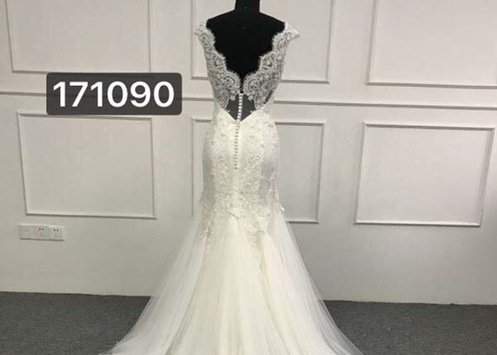 Beautiful White Lace Mermaid Style Wedding Dress With Long Chapel Train Zipper Back