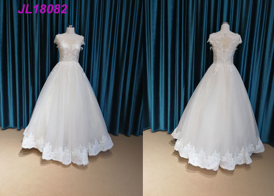 Fashion Cap Sleeves Bridal Ball Gowns With Crystal Long Floor Length OEM Supply