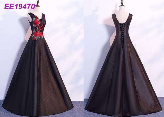 Women Deep Black Strapless Prom Dress / Sexy European Prom And Evening Dresses