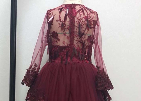 Blossom Inspired Wine Red Childrens Flower Girl Dresses With Long SleeveS Beaded
