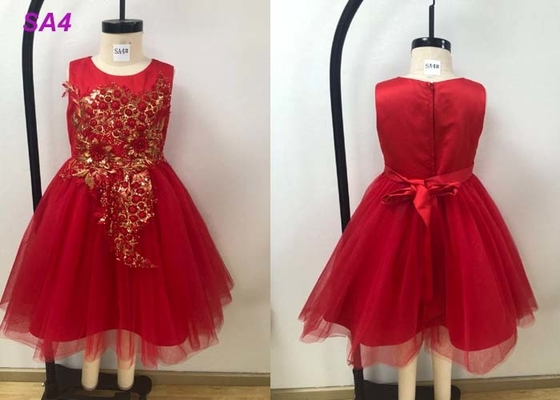 Lace Patterns Beading Princess Flower Girl Dresses / Short Tail Red Flower Girl Dresses