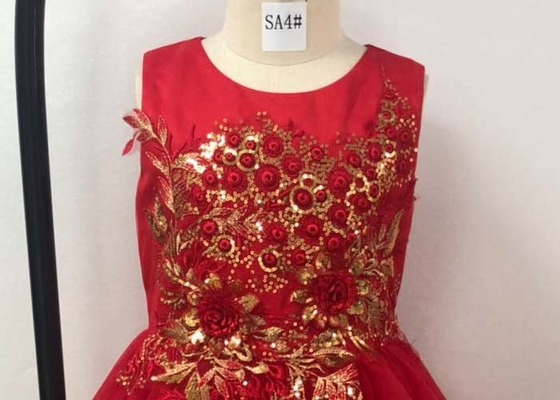 Lace Patterns Beading Princess Flower Girl Dresses / Short Tail Red Flower Girl Dresses
