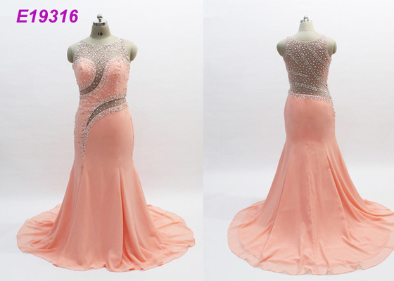 Festival Party Pink Mermaid Prom Dress / Appliqued Couture Prom Dresses O Neckline