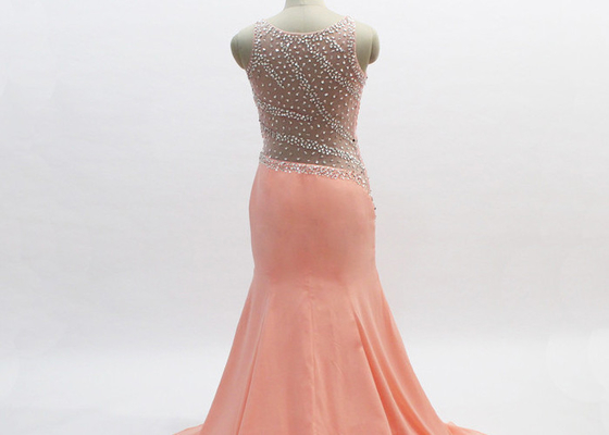 Festival Party Pink Mermaid Prom Dress / Appliqued Couture Prom Dresses O Neckline