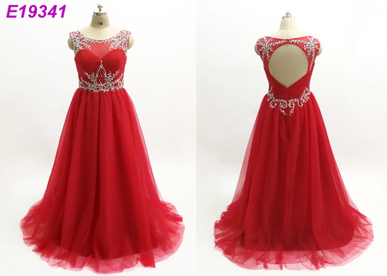 Red Illusion Maxi Sexy One Piece Scoop Neckline Custom Made Prom Ball Gowns