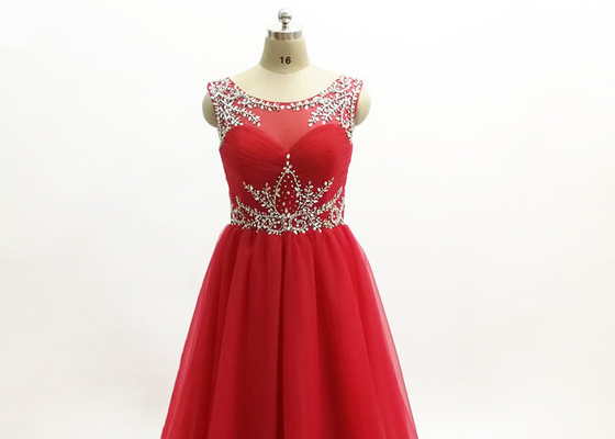 Red Illusion Maxi Sexy One Piece Scoop Neckline Custom Made Prom Ball Gowns