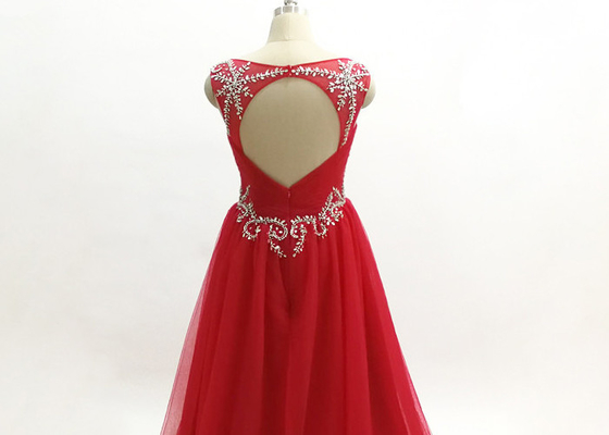 Red Illusion Maxi Sexy One Piece Scoop Neckline Custom Made Prom Ball Gowns