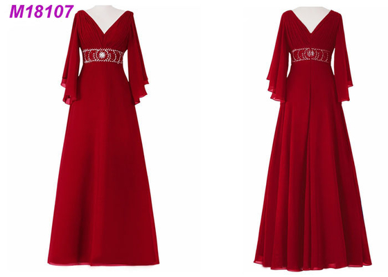 Plus Size Red Mother Of The Bride Formal Gowns With Long Sleeves Beaded Lace