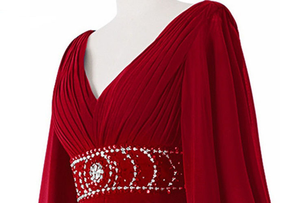 Plus Size Red Mother Of The Bride Formal Gowns With Long Sleeves Beaded Lace