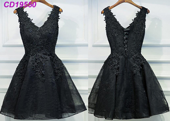 Homecoming Black Lace Cocktail Dress / Beach Sleeveless Short Cocktail Dresses