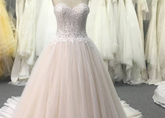 A - Line Wedding Wear Dresses Strapless Appliques Princess Bridal Gown