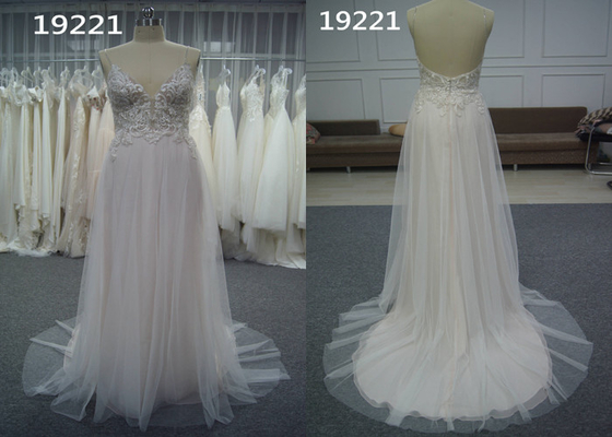 Illusion Bodice A Line Tulle Garden Lace Bridal Gowns See Through Spaghetti Strap